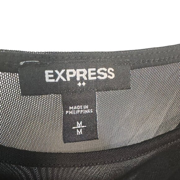 Express Womens Size Medium Black Sleeveless V-Neck Mesh Panel Thong Bodysuit - Picture 5 of 6